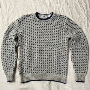 Crewneck Beige and Navy Wool Blend Birds Eye Sweater